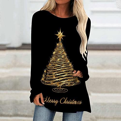 עצי חג המולד אורות נשים שרוול ארוך חולצות מזדמנים סוודר טוניקה רופפת צמרות חג חג חג