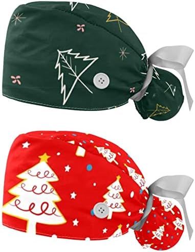 2 מחשבים כובעי עבודה מתכווננים כובע בופנט עם כפתור פס נמתח עניבה לאחור כובעי קרצוף לנשים עץ חג המולד
