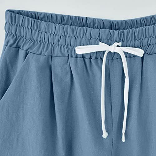 מכנסי פשתן כותנה ברמודה לנשים מזדמנים רופפים 4 ביולי מכנסיים אלסטיים מותניים גבוהים מכנסיים קצרים עם כיסים