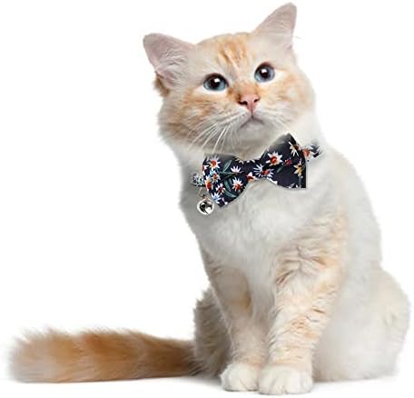צווארון חתול באנמודר מתנתק עם עניבת פרפר ופעמון חמודים, דפוסי משובץ ופרחים חמודים בהתאמה אישית, מתנה 1 או 2