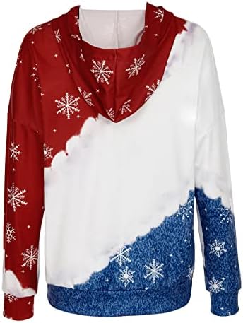 קפוצ ' ונים לנשים שרוול ארוך חולצות סתיו אופנה חג המולד סלעית סווטשירט צבע בלוק חמוד כיסים הסווטשרט