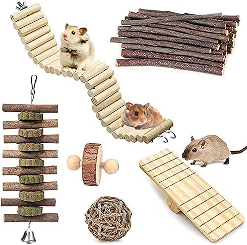 צעצועים לעיסה של אוגר NSWDY, 6 חבילות פעילות קטנה לבעלי חיים פעילות גופנית צעצועי עץ טבעיים אביזרי מעץ גלגלים