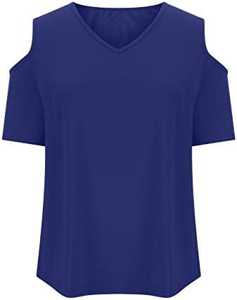 צמרות טרקלין רגילות לנשים שרוול קצר כתף קר V צוואר מרובע חולצות התאמה רופפות חולצות טיוליות 2023 7D
