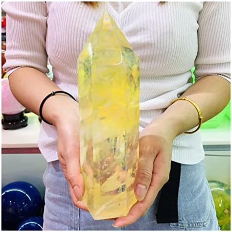MMOOCO אבן קריסטל צהובה התמזגה קוורץ נקודת קריסטל OBELISK משושה שרביט רייקי קישוט מתנה