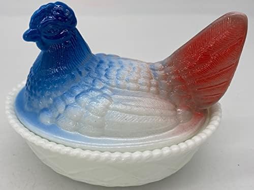 צלחת עוף מכוסה-זכוכית 2 חתיכות תרנגולת על בסיס קן-תבנית זכוכית ווסטמורלנד-ארה