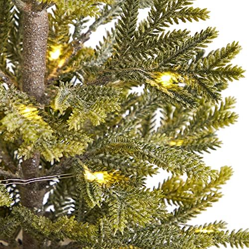 26in. אורן מראה טבעי עץ חג המולד מלאכותי עם 35 אורות לבנים חמים במתכת מתכת כפרית