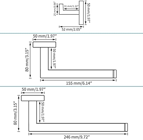 Miyili Matte שחור שחור 3 חלקים אביזרי אמבטיה סט SUS 304 הר קיר נירוסטה, BS06B3