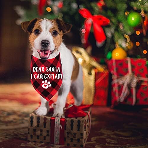 חג המולד כלב בנדנה, 4 חבילה חג המולד משובץ כלב בנדנות צעיף לחג המולד חג כלב גור תלבושות