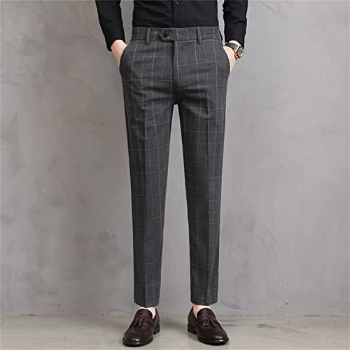 גברים של משובץ עסקי נוחות מכנסיים מקרית ישר כושר מחודד חליפת מכנסיים קלאסי קל משקל רופף מתאים מכנסיים