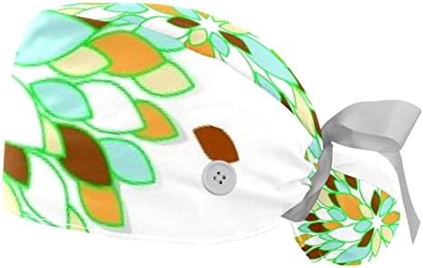 מרסוב פרח ירוק כובע עבודה עם כפתור ורצועת זיעה, 2 חבילות ניתוחים ניתוחים לשימוש חוזר כובעי כובעי