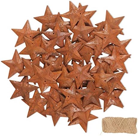 Yiya 50 pcs כוכבי מתכת חלודה מכילים חבל יוטה, כוכבי מלאכה של כוכבי חלודה קטנים לקישוט פסטיבל