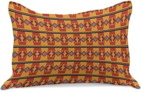 Ambesonne Aztec סרוג כרית כרית, משולשים קווים אופקיים אמנותיים גוונים חמים, כיסוי כרית בגודל קינג סטנדרטי