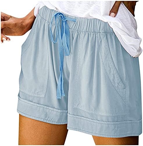 מכנסיים קצרים לנשים תחתוני נשים מקרית שרוך מכנסיים קצרים קיץ אלסטי מותניים מכנסיים קצרים לכיס מכנסיים