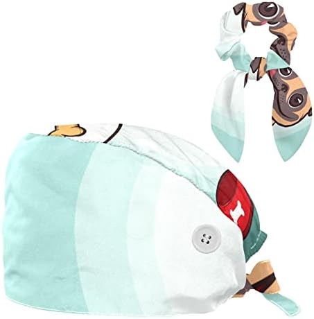 מכסים רפואיים Muooum כובע עבודה מתכוונן עם כפתורים ושיער קשת כלב מצחיק כלב מצחיק עצם עצם