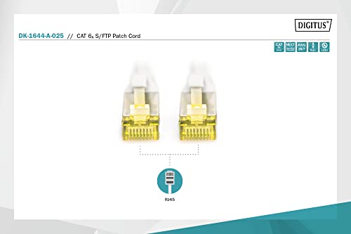 Digitus LAN כבל CAT 6A - 2.5 מ ' - כבל רשת RJ45 - S/FTP מוגן - תואם ל- CAT -6 & CAT -7 - אפור