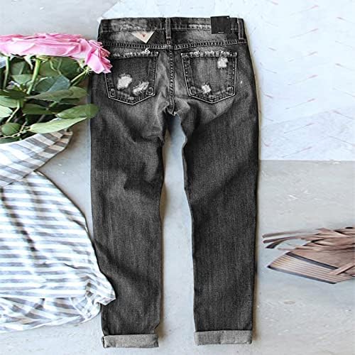 מיאשוי נשים למתוח ישר רגל מכנסיים נשים ג 'ינס עצמאות יום הדפסת קרע מכנסיים עבה ג' ינס