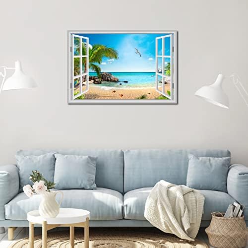 גדול חוף תמונות קיר אמנות בד הדפסת יצירות אמנות כחול אוקיינוס דקל נוף ימי דקור סלון חדר שינה משרד עם ממוסגר