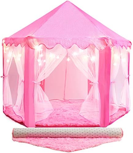 אוהל נסיכה לילדים-כולל שטיח אולטרה רך & מגבר; אורות כוכב לד / נסיכת טירת ילדות קטנות לשחק אוהל