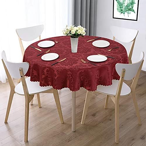 קרומיו שולחן עגול בד דמשק דפוס מפות עמיד למים כיסוי שולחן מעגלי לשולחן אוכל מטבח עגול 70 אינץ 'בורדו אדום