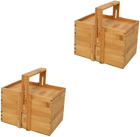 Zerodeko 2 pcs סלי קופסאות אחסון מעץ עם מכסים לארגון סל עם סלי סלים ארוגים במכסה עוגת ירח סל במבוק סל