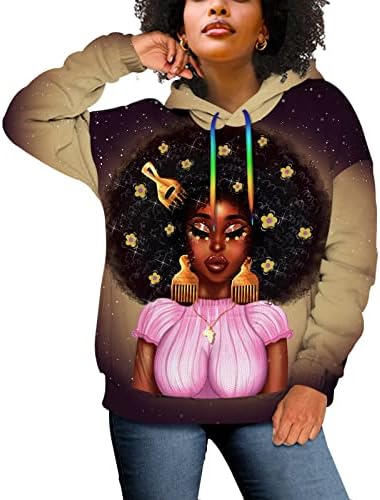 LMSM קפוצ'ונים אפריקאים אמריקאים לנשים סווטשירט עם ברדס גדול, קפוצ'ונים של נערות שחורות עם כיסים