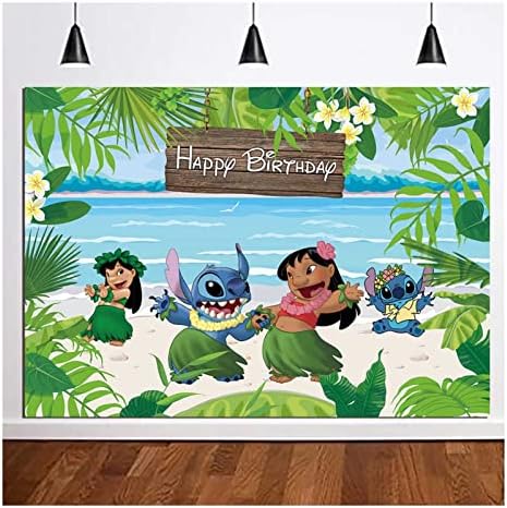 קריקטורה יום הולדת שמח צילום רקע טרופי ואאו קיץ חוף אוקיינוס תמונה תפאורות 5 * 3 רגל לילדים יום הולדת