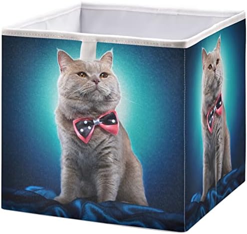 סלי ארון ויססוני חתול בריטי עם עניבת קשת פחי אחסון בעלי חיים סלי בד לארגון מדפים פחי קוביית אחסון