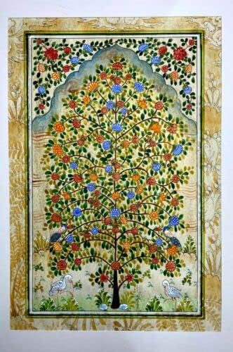 ציור מיניאטורי עבודות אמנות פרסי משי משי בעבודת יד עץ חיים 11x7.4
