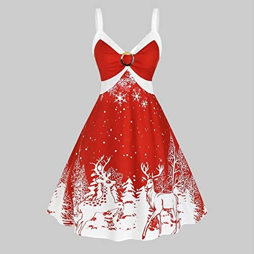 חג המולד ספגטי רצועת שמלה לנשים סקסי עם צווארון שרוולים קאמי שמלת שנות ה-50 בציר מסיבת נדנדה תה שמלות