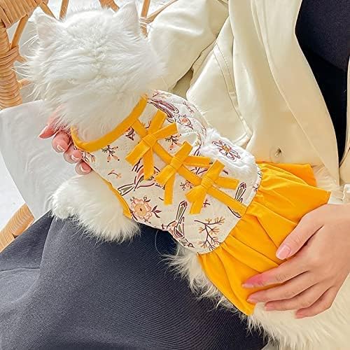 בגדי כלב לחיות מחמד Hanfu לבוש לבוש כלבים תלבושות כותנה סתיו חורף צהוב