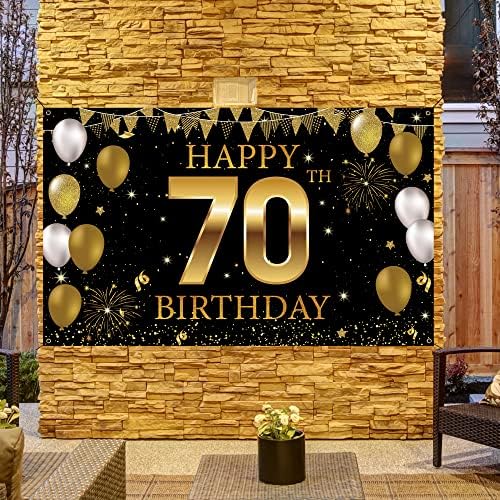 קישוטי מסיבת יום הולדת 70 באנר רקע, קישוטי יום הולדת 70 שמחים לגברים נשים, אבזרי תא צילום יום הולדת בן 70