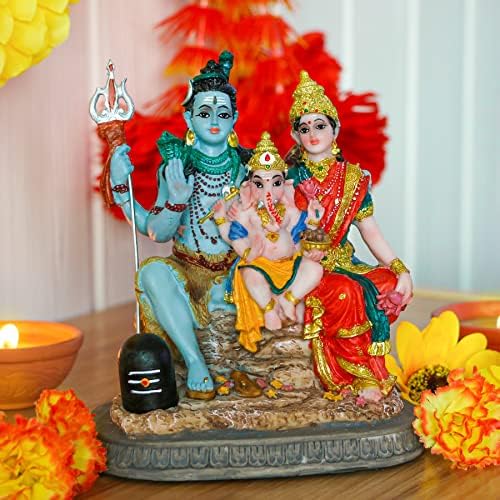 הודו אלוהים פסל משפחתי שיווה - 6.1 ”H אלילים הינדים שיווה פסל משפחתי שיווה גנש שיווה פרוואטי לינגאם