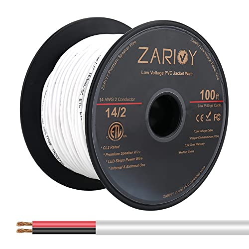 Zarivy 100 רגל 14 מד 2 מוליכים חוט שחור אדום עם ז'קט לבן עמיד בפני אש, 14/2 AWG CL2 חוט כבל רמקול רמקול