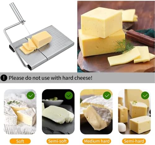 פרוסת גבינה עם חוט, פרוסת גבינה נירוסטה, עם 5 חוטים מחליפים חותך גבינה עם חוט גודל מדויק לחיתוך חמאת גבינה רכה
