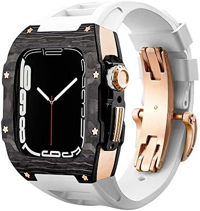 CNHKAU יוקרה סגסוגת פחמן סגסוגת סגסוגת סט רצועה עבור Apple Watch 7 6 5 4 SE גומי גומי ערכת שינוי