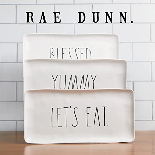 Rae Dunn Melamine Sersion Secress - סט של 3 מדיח כלים עמיד לבנה לבנה לבנה צלחת קינוח/צלחות סלט - מגשי הגשה