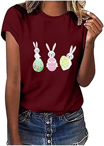 חולצת הדפס ארנב של ארנב נשים חולצות טי מודפסות שרוול קצר שרוול קיץ חולצת חג הפסחא טוניקה טוניקה חולצה