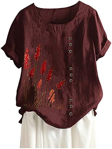 צמרות מתאימות רופפות לנשים קץ כותנה פשתן חולצת חולצת טוניקה מזדמנת טוניקה טרנדית שרוול קצר פלוס חולצות בגודל