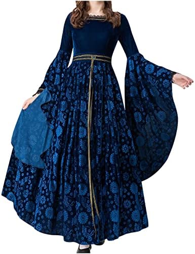 רנסנס שמלה עם גלימת 2 חתיכה נשים קטיפה סלעית מימי הביניים קייפ שמלת זורם ארוך שרוול תלבושות