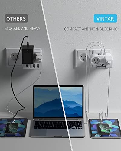 מתאם תקע נסיעות אירופאי לאירופה ובריטניה, תקע חשמל בינלאומי Vintar עם 1 USB C 2 USB A נמלים ושני חנויות אמריקאיות,
