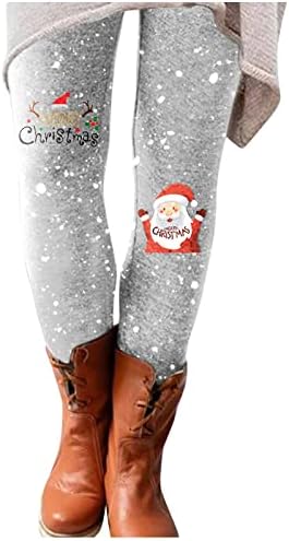 גרביונים של Ruziyoog לנשים מודפסים לחג המולד מודפסים אימון מותניים מכנסיים חותלות בקרת בטן סנטה