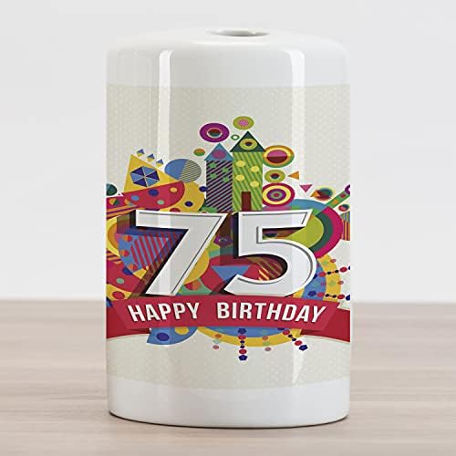 Ambesonne יום הולדת 75 מחזיק מברשת שיניים, עיצוב סגנון קריקטורה צבעוני גיאומטרי בצבעים תוססים, משטח הדקורטיבי
