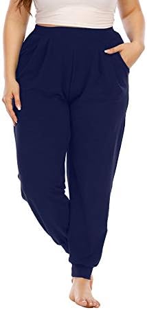 GBOOMO נשים פלוס מכנסי טרנינג בגודל מותניים גבוהים ג'וג'ר מזדמן רופף ג'רזי מכנסיים עם כיסים עם כיסים