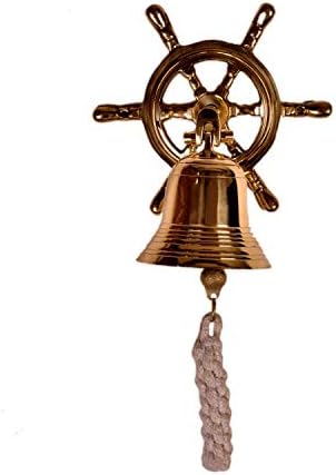 פעמון ימי פליז מלא 3 אינץ 'עם וו גלגל קפטן: ספינת פיראטים ייחודית מתנה עיצוב ימית בית ומקדשים