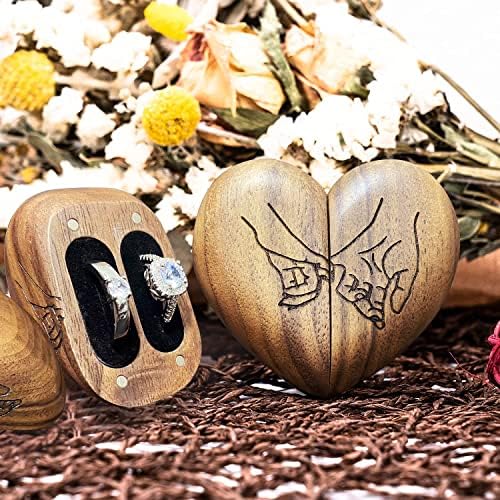 ארגז טבעת מעץ מאוד לטקס חתונה קופסת טבעת בצורת לב-מעץ מוצק טבעת כפול טבעת קופסת קופסת וינטג 'קופסת וינטג'