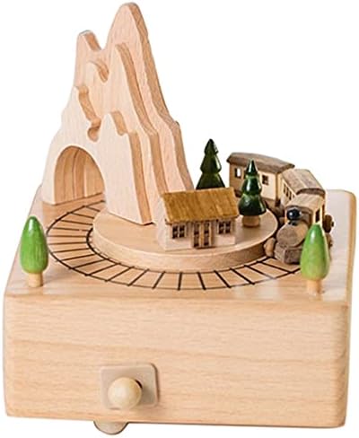 קופסה מוזיקלית מעץ עבה הכוללת מנהרת הרים עם טראן