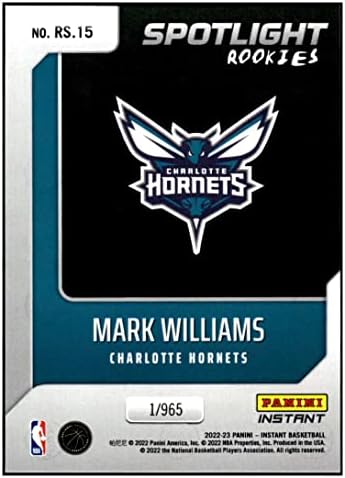 מארק וויליאמס RC 2022-23 טירונות זרקור מיידי של פאניני /96515 הורנטס NM+ -MT+ כדורסל NBA