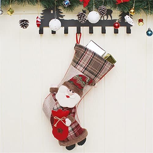 גרביים משובצות לחג המולד תליון חמוד סנטה שלג אייל דפוס בובת גרבי חג המולד שקית מתנה לקישוטים לחג ביתי