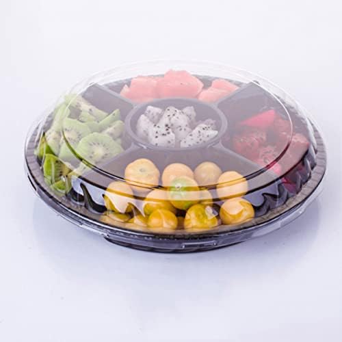 מכולות מזון של Upkoch 20 pcs5 תאים חד פעמיים מאגרים תא אחסון סלט עם מכולות פירות עגולים פלסטיק שחור