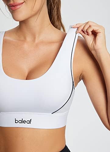 Baleaf's High Sports Sports Bra bra חזיית דחיסה ללא חזייה עם כוסות נשלפות להפעלת אימון כושר לבן l